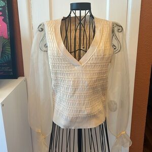 NWOT Anthropologie Maeve Women Knit Sheer Long Sleeve Cream Sweater Top-Size S